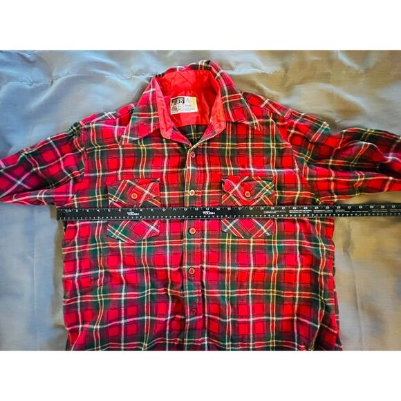 Vintage Montgomery Ward Men's Red Plaid Pure Wool Button Up Shirt XL 17/17.5 - Picture 6 of 8